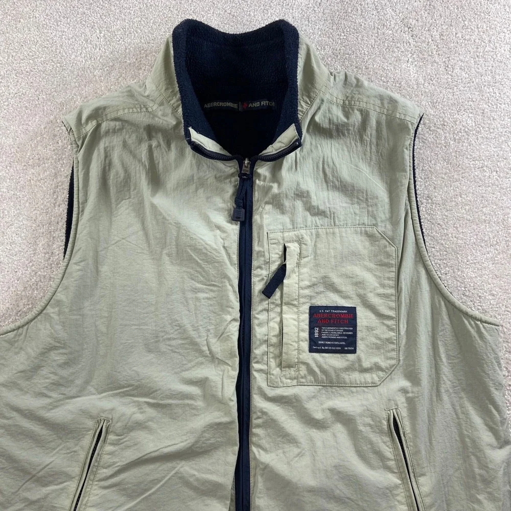 Vintage Abercrombie & Fitch Vest Mens XL Beige Fleece Lined Nylon Utility 90's